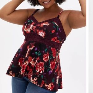 Torrid Scuba Lace Peplum Cami Plus Sz 00 Floral Wine